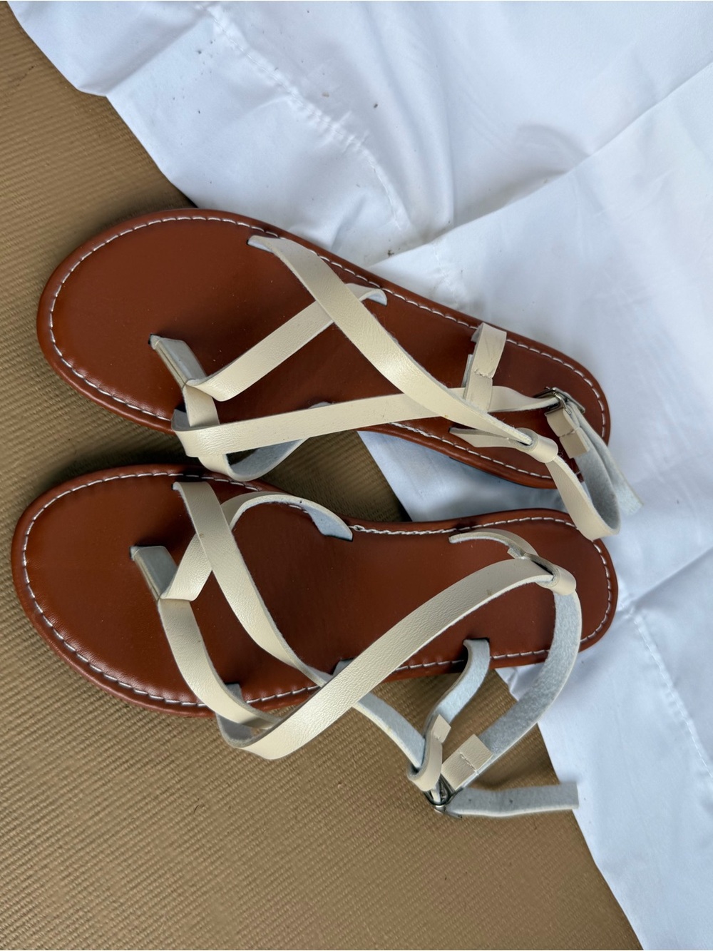 Women's Cream Strappy Toe-Loop Sandals - Picture 2 of 5